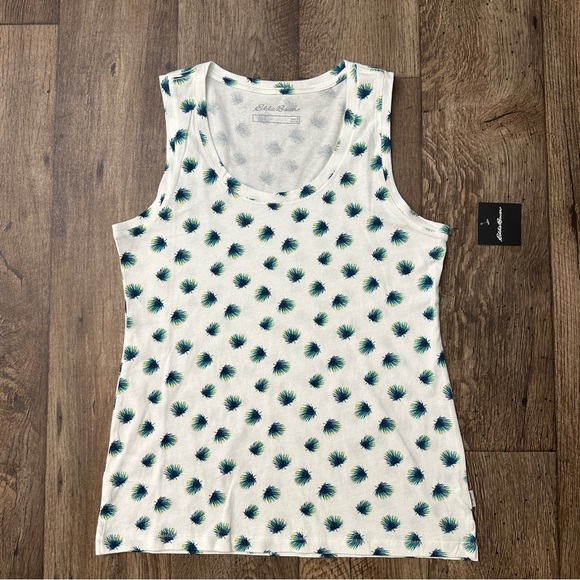 Eddie Bauer Everyday Essentials Cotton Sleeveless Top Womens Size S White Green - Picture 1 of 7